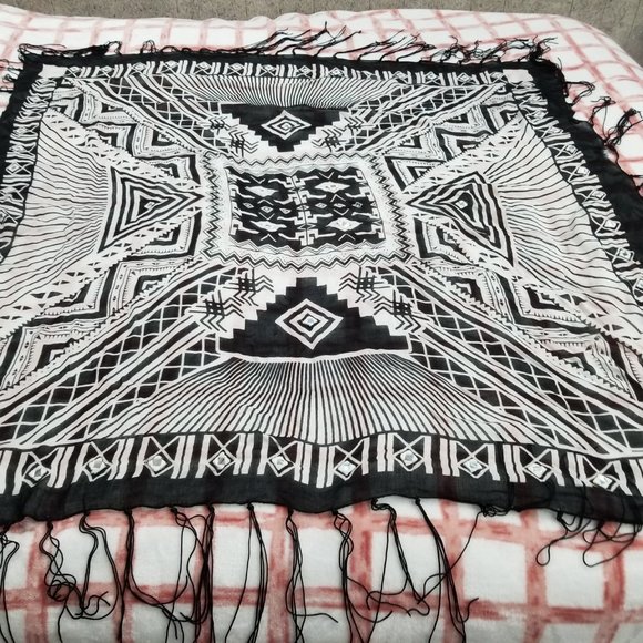 Black and White Scarf or Wrap Shawl with Sewn in Tiny Mirrors - 40 Inches Square - Picture 2 of 5